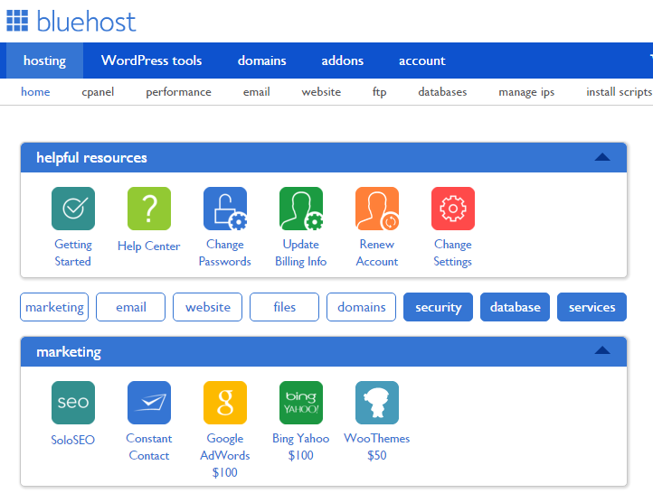 Bluehost Dashboard