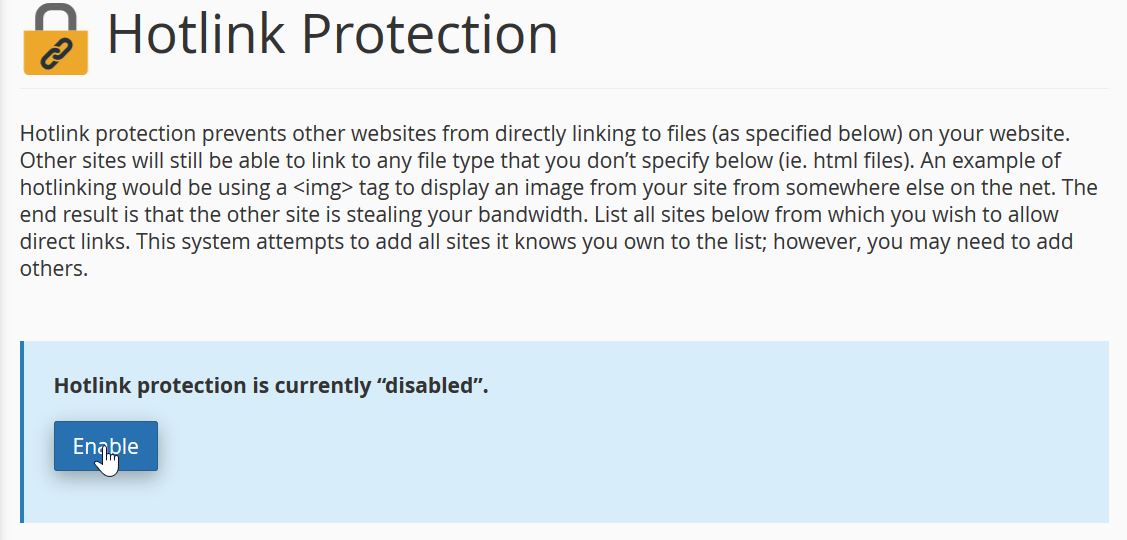 Hotlink Protection in cPanel
